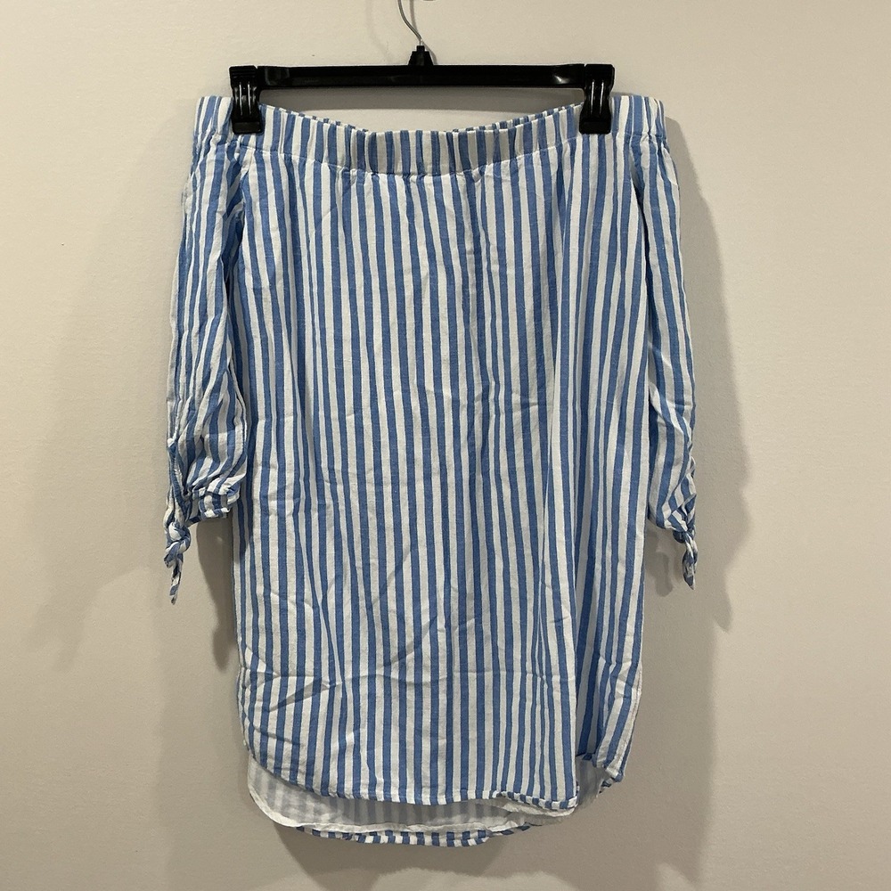 Old Navy Women's Small Top Off-the-Shoulder Striped Blue White Coastal Nautical